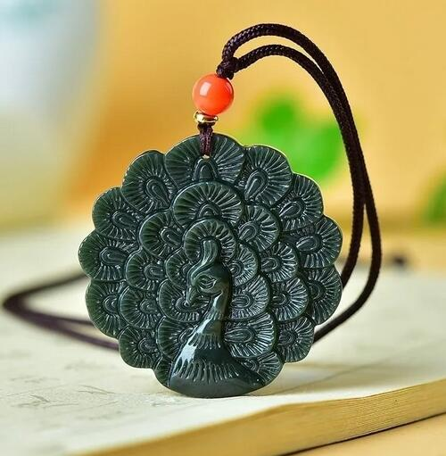 Collier pendentif paon Hetian, perle naturale, breloque, bijoux, accessoires de mode, sculpté à la main, amulette, cadou pentru femei și bărbați_voghion.com