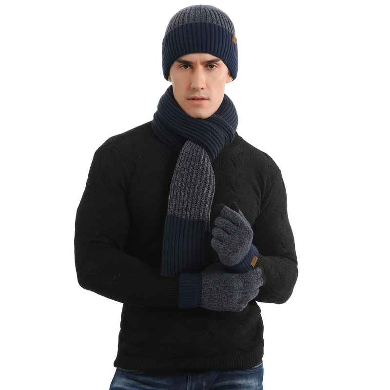 Autunno e inverno cappello caldo lavorato a maglia spesso set nuovo uomo e donna cappelli sciarpa guanti set 3 pezzi_voghion.com