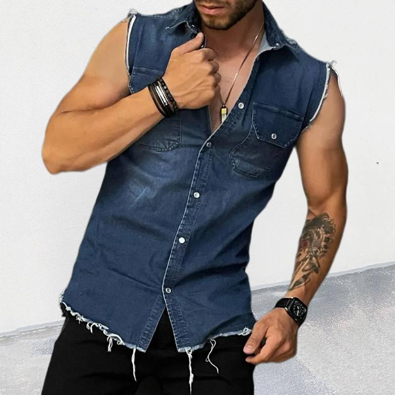 Poletna moda, priložnostni rever brez rokavov, kardigan z žepom in gumbi, jeans brezrokavnik za moške_voghion.com