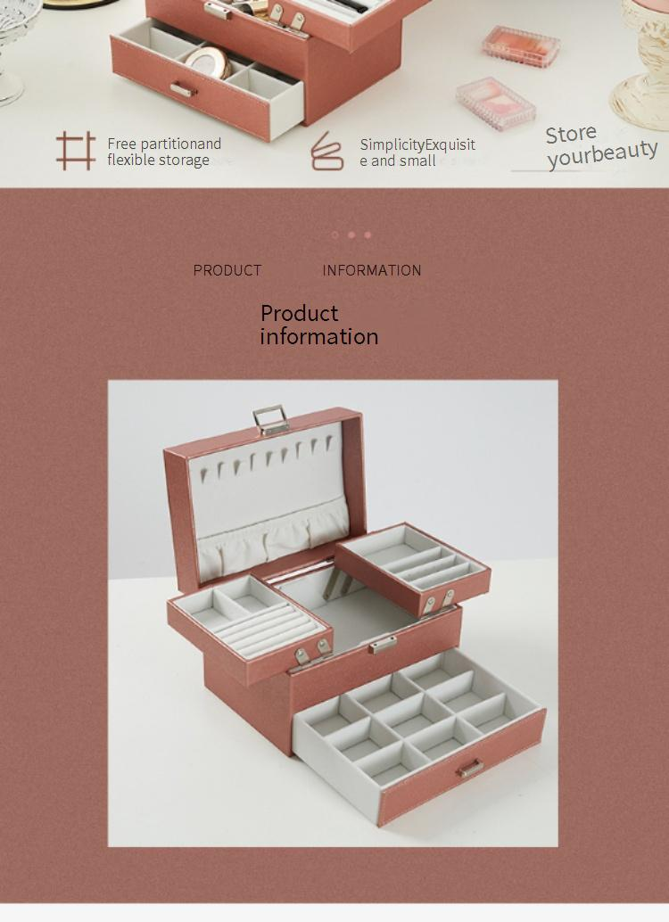 PU Leather Jewelry Box With Drawers - Multi-Layer Storage Organizer For Necklaces, Rings & Bracelets (Large Capacity, Cute Design)_voghion.com