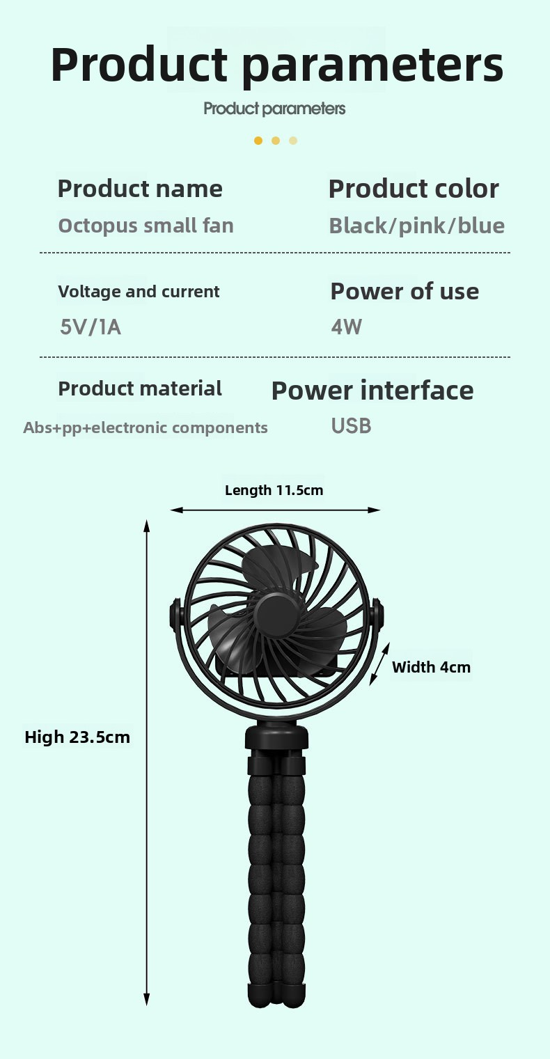 Octopus Mini Fan - 3-in-1 Portable Desk/Handheld/Stroller Fan With 360° Adjustable Stand USB Rechargeable & Ultra Quiet (Foldable 3 Speeds Safe)_voghion.com