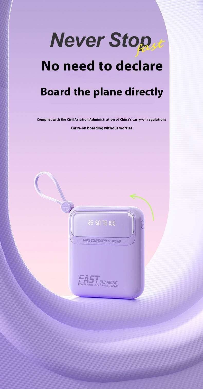 20000mAh Portable Power Bank With Built-in Cables, Compact & Fast Charging, LED Display, Multi-Protection For IPhone Android Devices_voghion.com