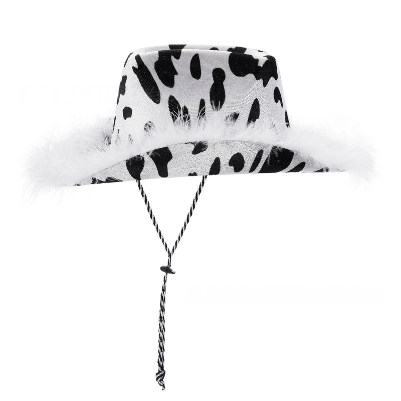 Milk Print White Feather Cowboy Hat Black And White Fur Print Milk White Feather Plush Cowboy Hat_voghion.com