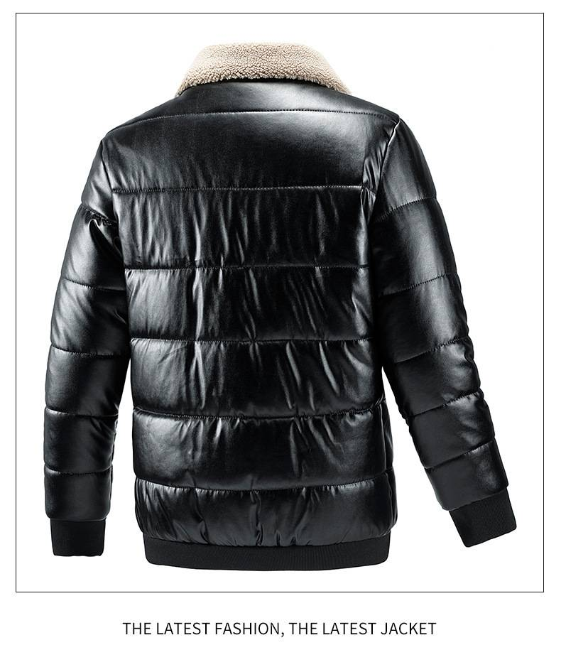 Herenkleding Heren imitatieleren bomberjack - Gevoerde gewatteerde jas met afneembare schapenvachtkraag (bikerstijl)_voghion.com