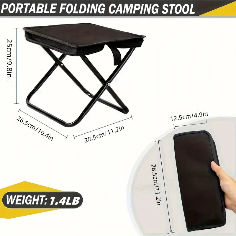 1Pc Folding Travel Stool - Compact & Sturdy Seat For Adults, Great For Camping, Fishing & Outdoor Use, Easy Setup, Stable And Wobble-Free_voghion.com