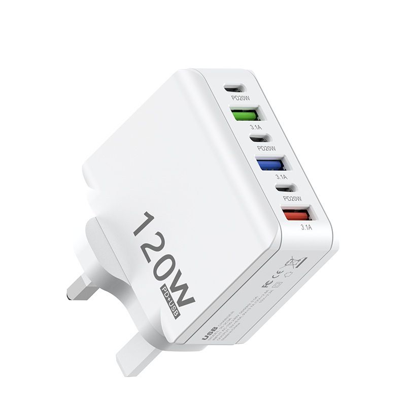 syct New Six-Port 120W Charger For Mobile Phones Type-C UK Plug 3PD+3USB Charging Head_voghion.com