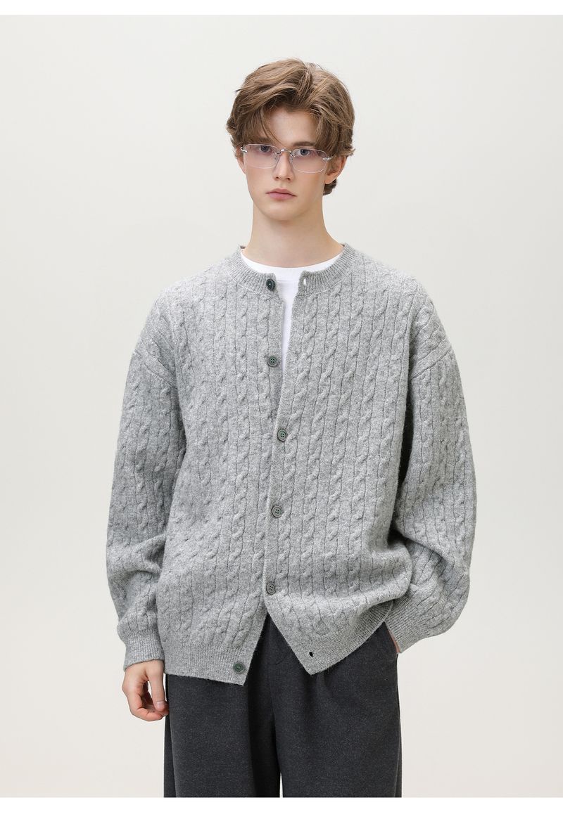 Trendy Vintage Cable-Strickpullover mit Struktur für Herren Herbst/Winter Neuankömmling Einfarbig Vielseitige Strickwaren Rundhals-Strickpullover-Jacke_voghion.com