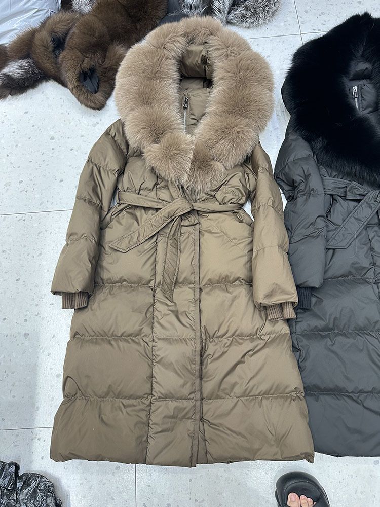 Fox Fur Large Collar Down Jacket With Hood And Long Style For Winter, Slim Waist And Knee Length Thickened Women's Coat_voghion.com