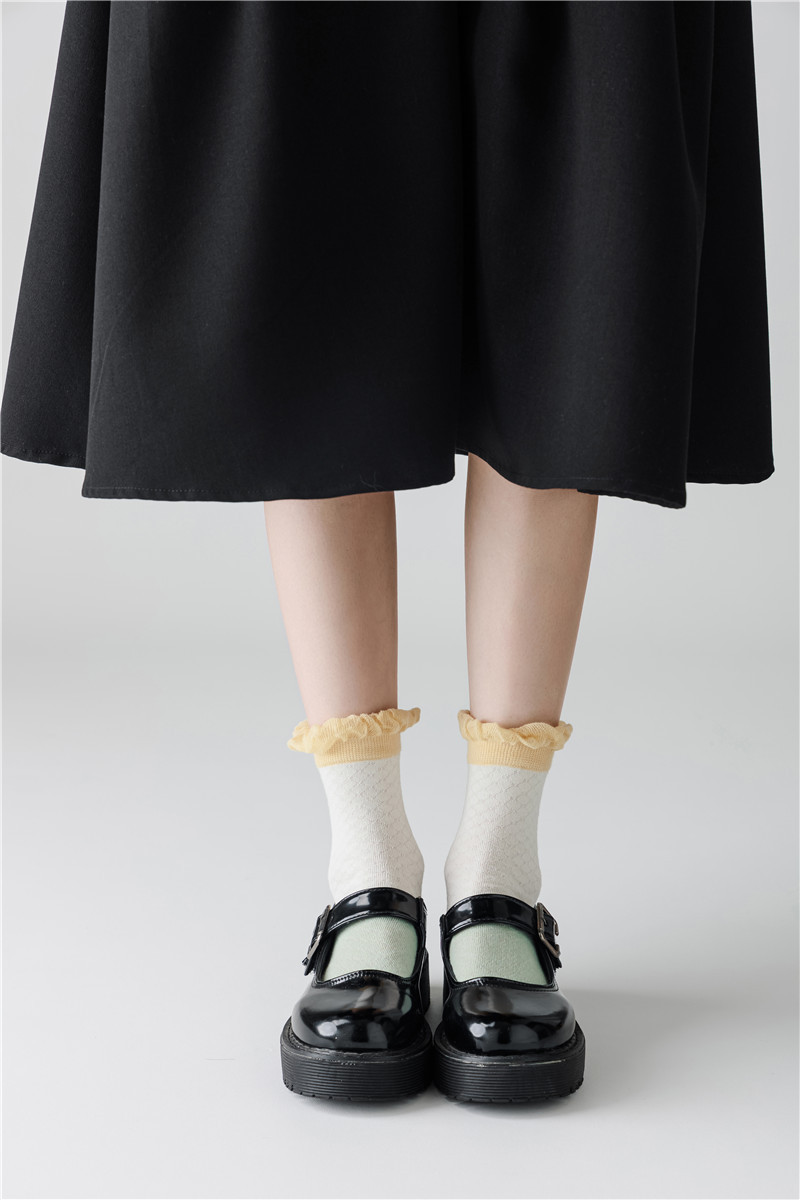 5pcs JK socks for women in spring and summer with small leather shoes cute Japanese Lolita lace princess socks_voghion.com