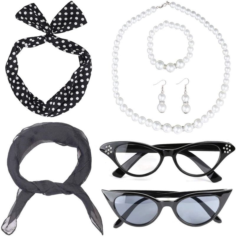 Halloween Party Cosplay Retro 1950s Dress Up Polka Dot Earrings Earrings Headband Set_voghion.com