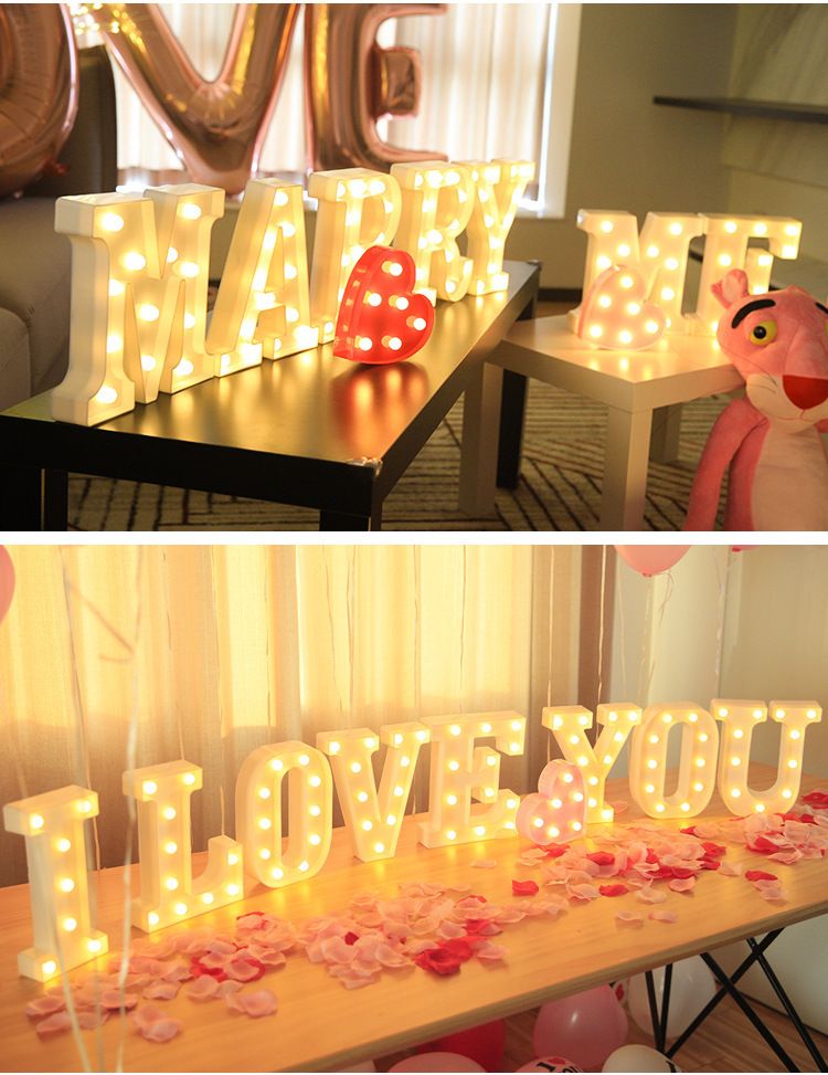 Placa de LED personalizada para festa de aniversário, pedido de casamento, decoração romântica - Feliz Aniversário, Bebê, Case Comigo, Eu Te Amo, Corações Vermelhos e Rosa_voghion.com