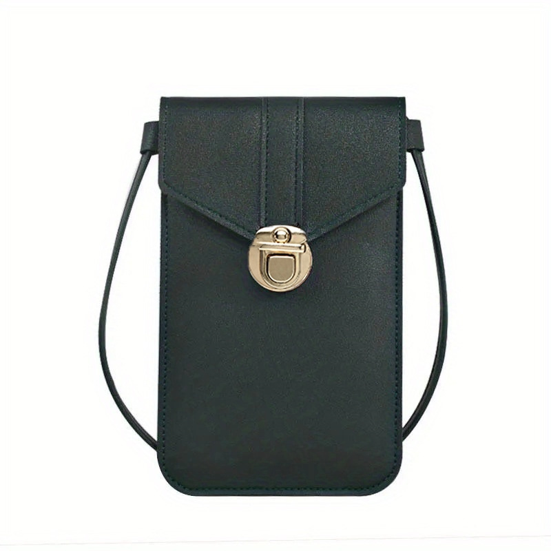 Sac pour téléphone à écran tactile Mini sac à bandoulière en cuir polyvalent de couleur unie à rabat petit porte-monnaie_voghion.com