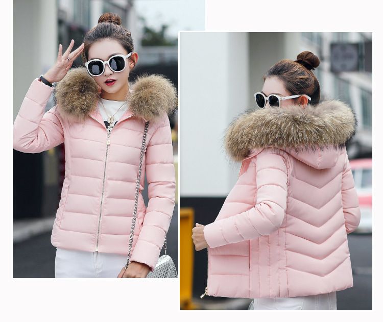 2023 Winter Neue kurze große Wollkragen Baumwolle gepolsterte Kleidung Damen koreanischen Stil Slim-Fit Abnehmen kleine Baumwolle gepolsterte Mantel warme Jacke Baumwolle gepolsterte Jacke_voghion.com