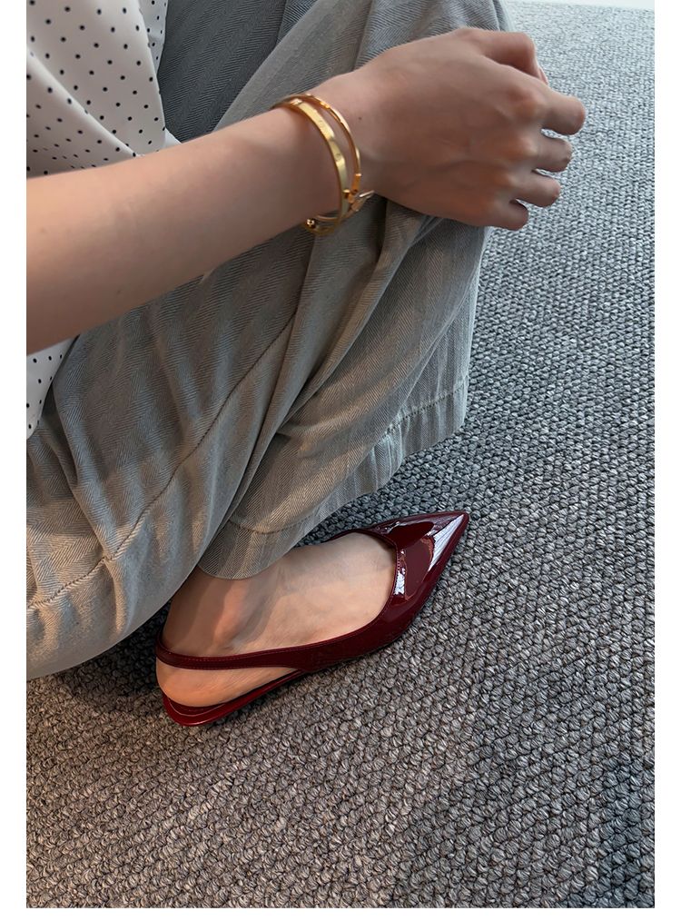 Lancui Nude Wedge Half Slippers For Women Summer Outdoor Patent Leather Chunky Heel Closed Toe Sandals Slim Pointed High_voghion.com