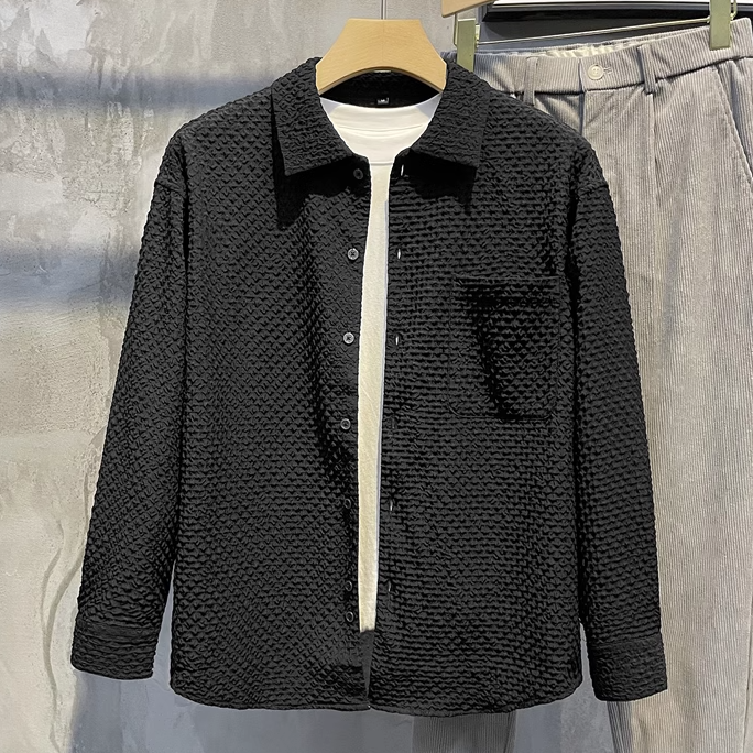 2024 summer new grain texture lapel top men's cool cool solid color shirt coat autumn and winter_voghion.com