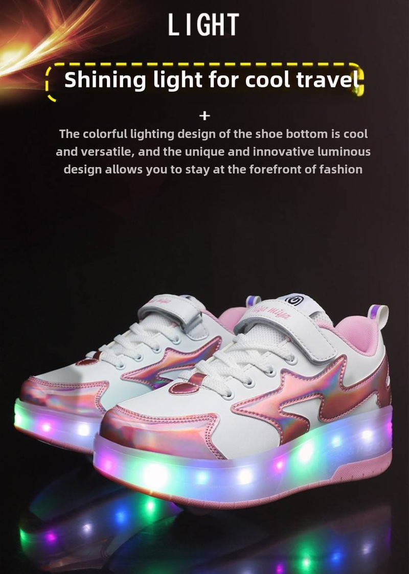 Scarpe da corsa per bambini Scarpe da ginnastica con carrucola automatica per bambine Scarpe da ginnastica con ruote per bambini e mamme Pattini a rotelle deformabili per adulti a doppia ruota_voghion.com