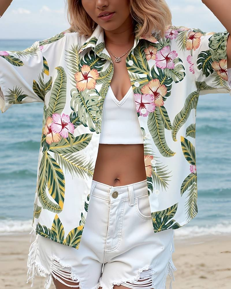 2025 Dames Beach Hawaiian Vakantie Feest Tops Kamperen Korte Mouw Dames Shirt Strandfeest_voghion.com