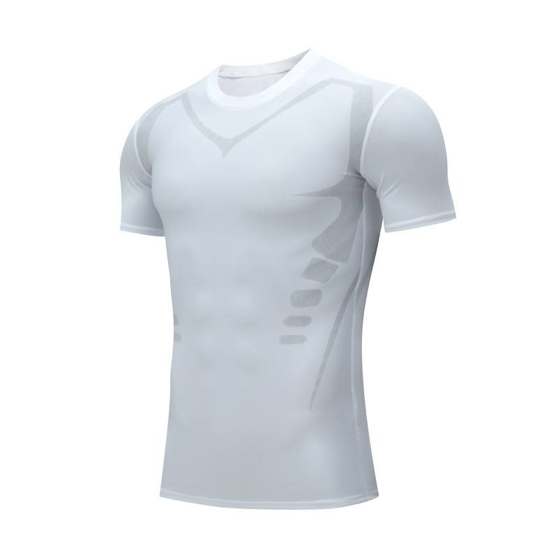 Sous-vêtement de sport à manches courtes pour homme, extensible et respirant, à séchage rapide, ajusté et imprimé, idéal pour la course, le basket-ball, l'entraînement et la salle de sport (maillot de corps)_voghion.com