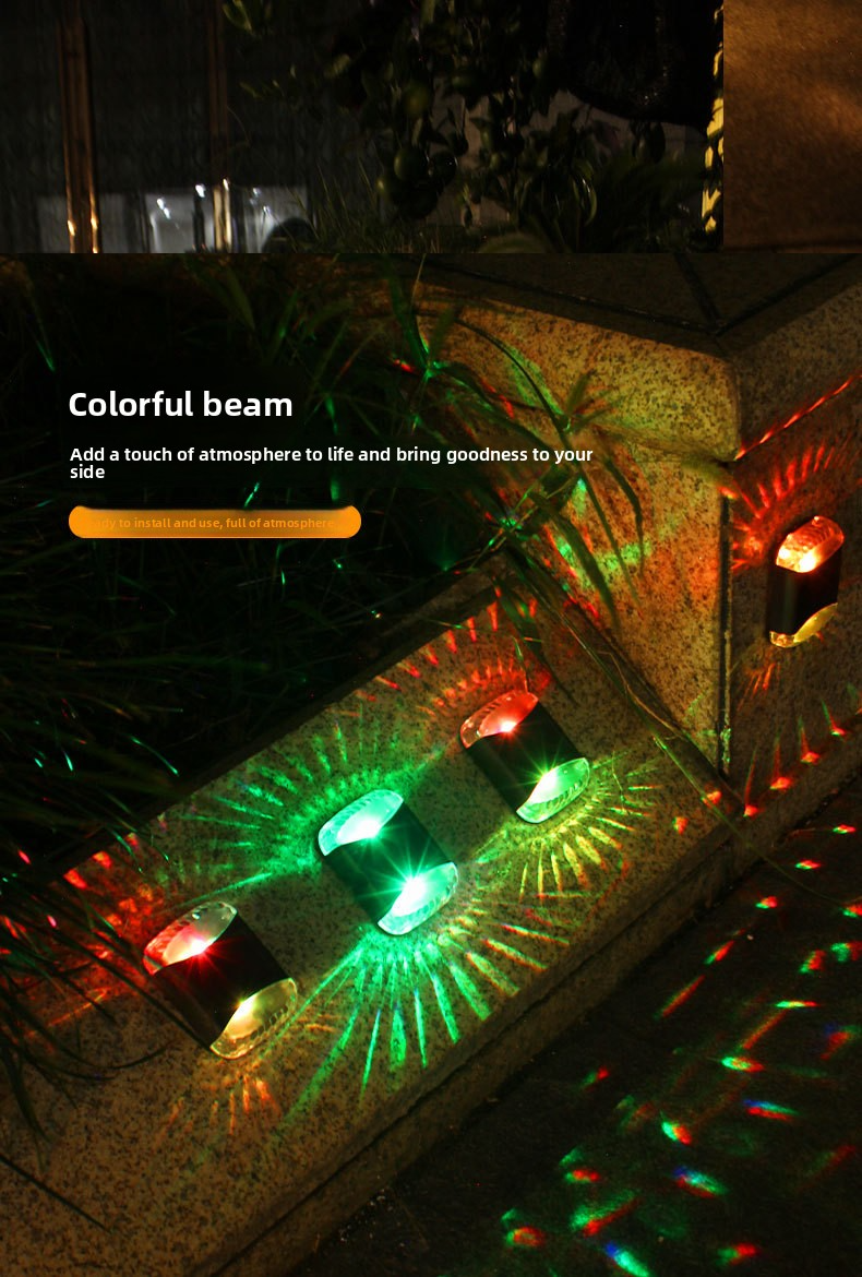 Luminária de parede com 4 LEDs movida a energia solar, decoração à prova d'água para jardim externo, efeito de brilho duplo, 3000K branco quente + mudança de cor, brilho ajustável_voghion.com