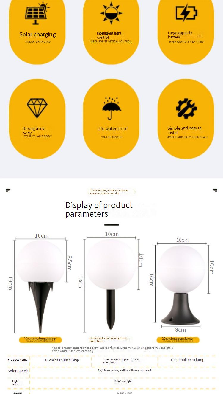 10CM Solar Ball Lights Outdoor - Waterproof LED Garden Lights With 6-12H Illumination, Warm/White Light Options For Patio, Pathway, Yard Decor_voghion.com