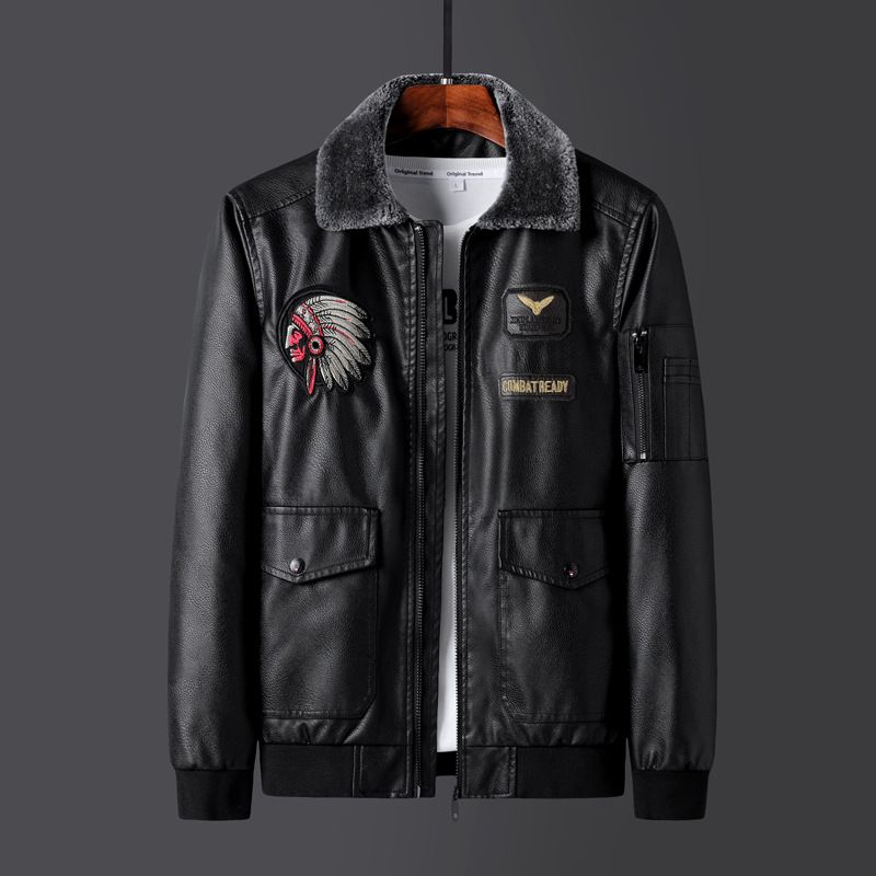 Giacca in similpelle ricamata da uomo – Bomber streetwear oversize con fodera in pile (M-9XL, fodera in polipropilene)_voghion.com