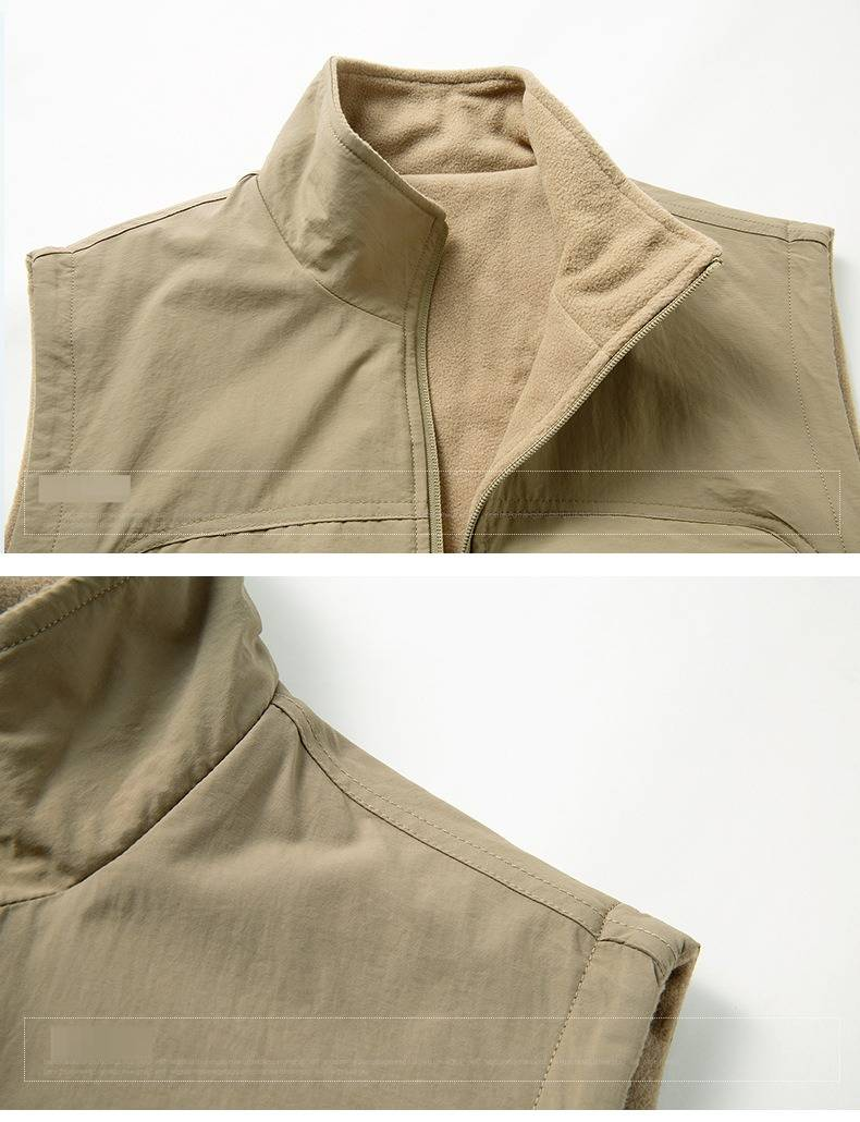 Colete reversível de lã polar para homem – Jaqueta puffer sem mangas quente de inverno com gola alta e vários bolsos (M-5XL)_voghion.com