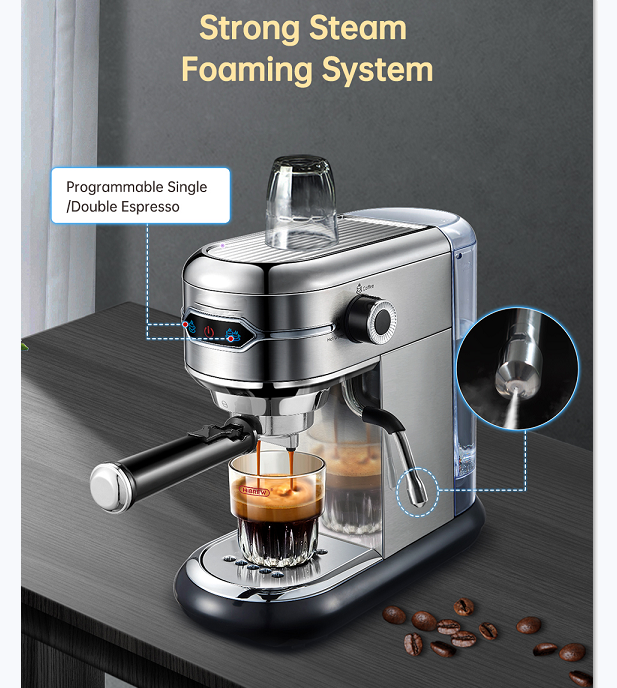 PSH11-SR 1450W Kaffeevollautomat (Kapsel + Kaffeepulver + Milchschaum) 19 Bar Extraktion Mokka 3-in-1 Halber Espresso 1 Tasse / 2 Tassen_voghion.com