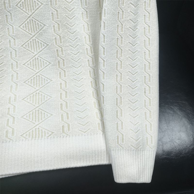 Pull en grosse maille pour homme - Pull d'hiver en maille torsadée avec col rond, manches longues, coupe oversize, blanc et beige (tailles M à 3XL)_voghion.com