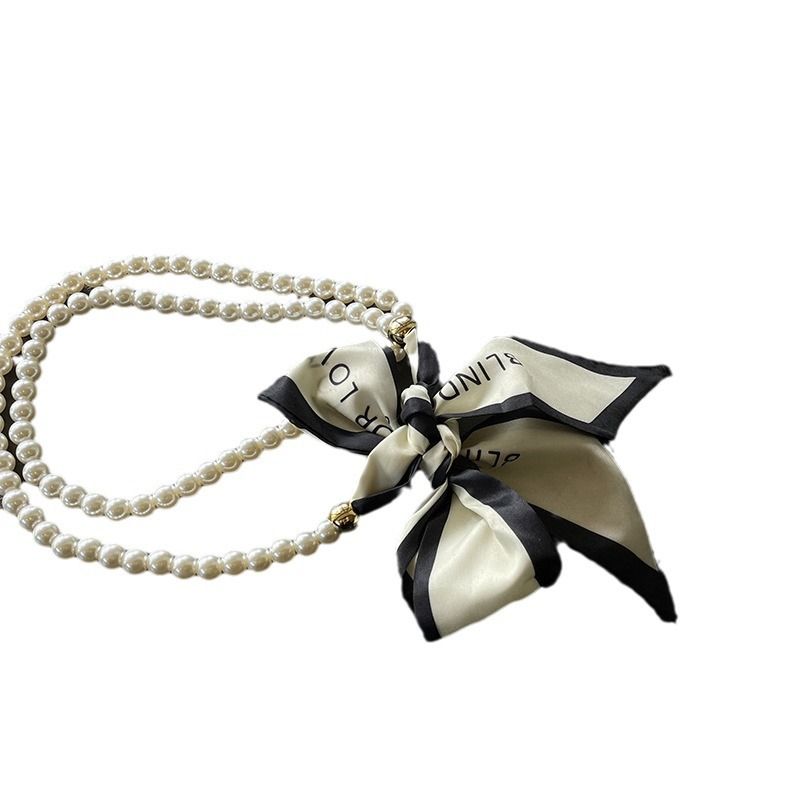 Collana di perle con nastro francese, sciarpa lunga, clavicola, fascia per capelli in stile coreano, catena per maglione_voghion.com