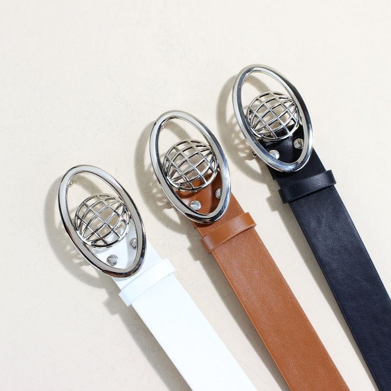 Trendy Planet Retro Schwarzer Gürtel Coole ovale Schnalle Herren Persönlichkeit Schlichter Damen Dekorativer Gürtel Nischengürtel_voghion.com