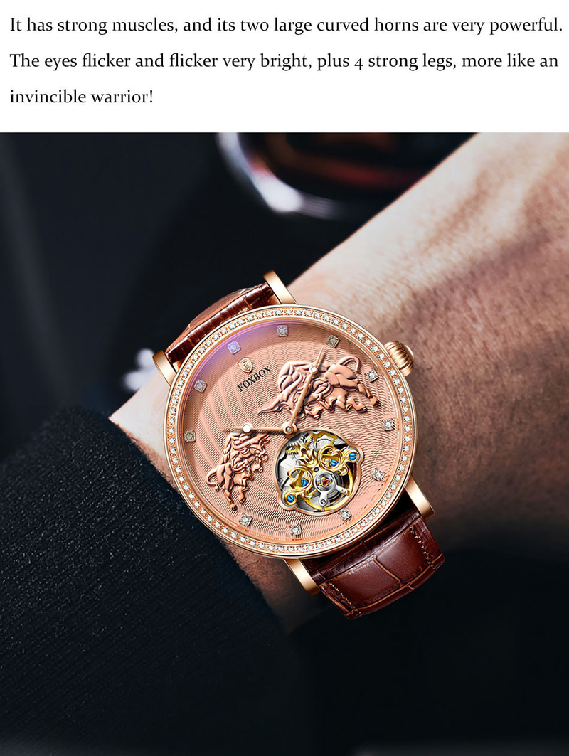 FOXBOX/Ligue Personalized Men's Mechanical with Diamond Set Commemorative Waterproof Watch_voghion.com
