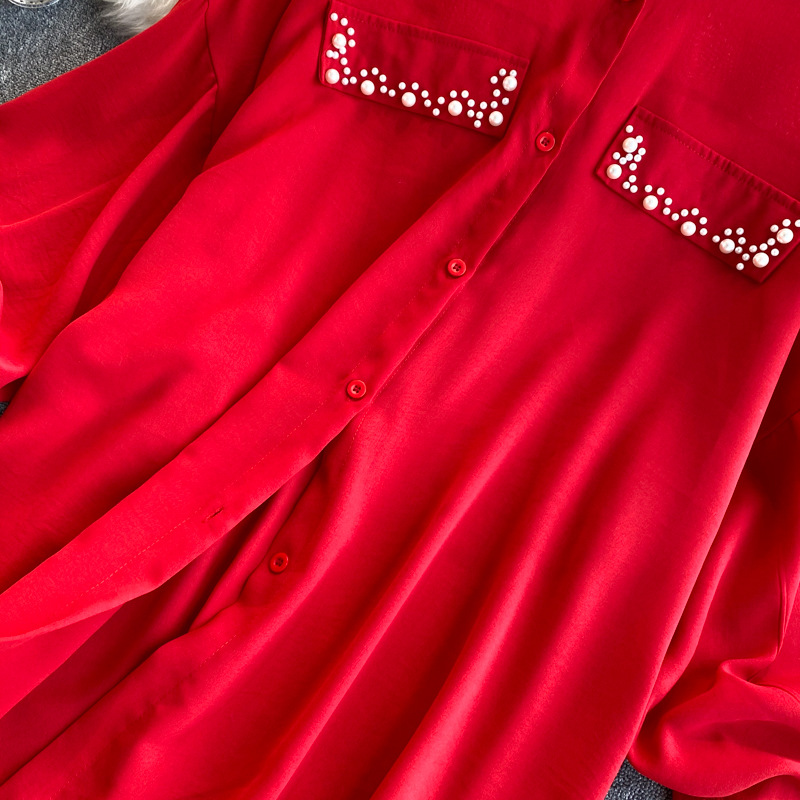 Femme Vêtements Chemise en mousseline avec revers, manches bouffantes et haut perlé_voghion.com