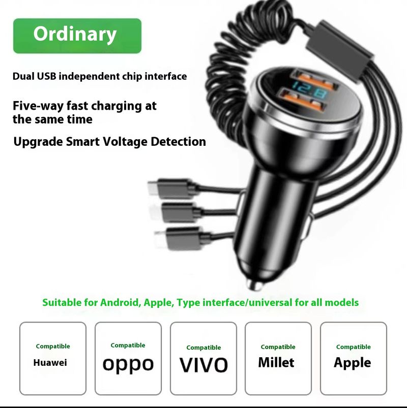 Nov digitalni avtomobilski polnilec z enim do tremi kabli 100W super hitro polnjenje_voghion.com