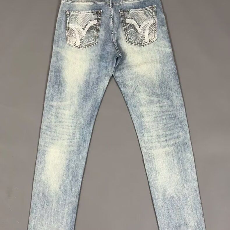 Abbigliamento maschile Jeans retrò ricamati lavati Pantaloni dritti elasticizzati casual slim di alta qualità alla moda da uomo_voghion.com