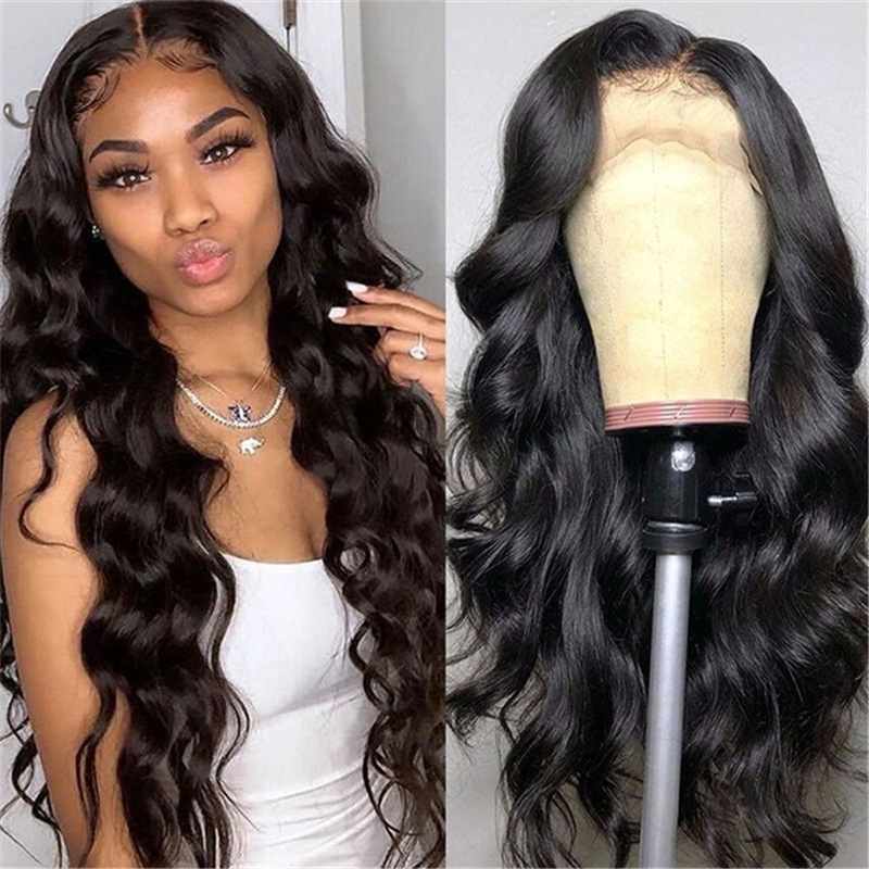 Parrucca sintetica per capelli ricci lunghi con spacco centrale da donna, parrucca nera con copertura della testa in fibra a onda larga_voghion.com