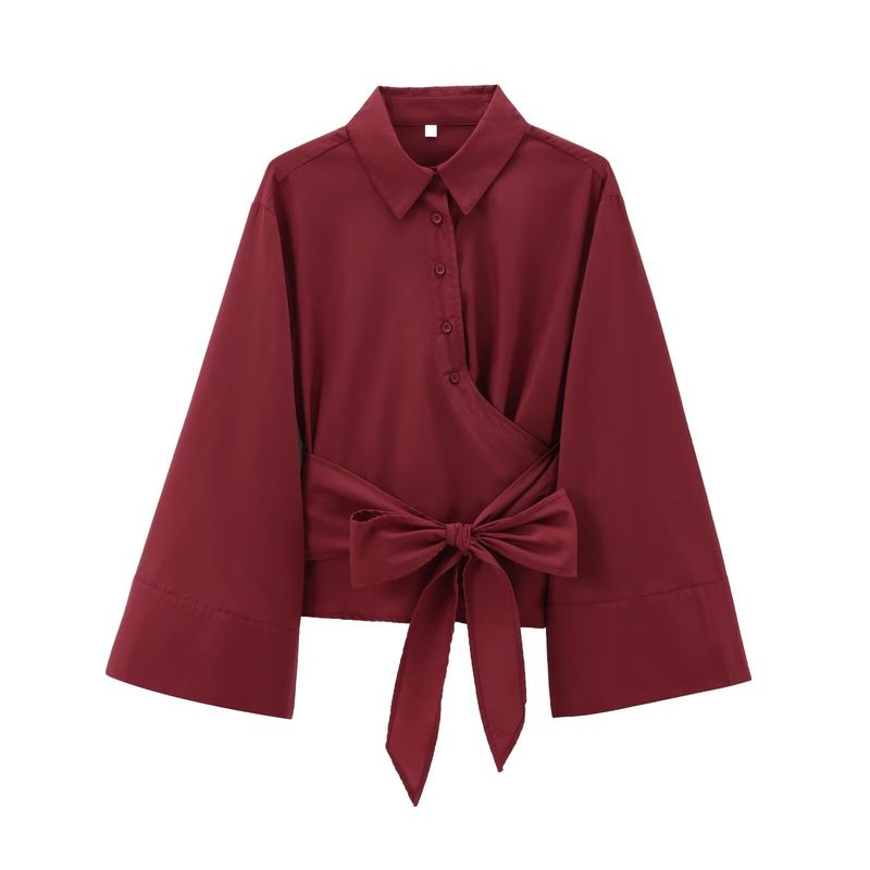 Camicia in popeline bicolore doppiopetto con cravatta decorata da donna_voghion.com