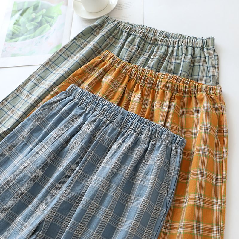 "Japanese Plaid" Men's Pajama Pants Shorts | Spring, Summer And Autumn Thin Pure Cotton, Loose Five-point Home Pants, Comfortable And Breathable_voghion.com