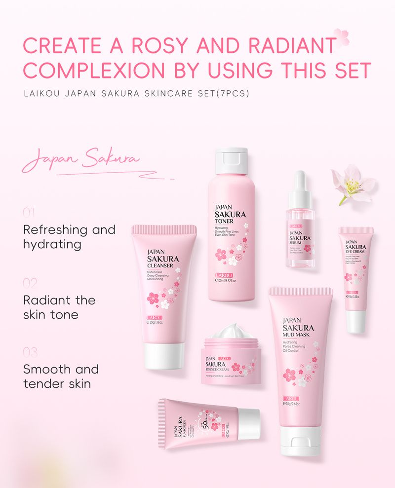 Κιτ περιποίησης προσώπου με μάσκα λάσπης 7 τεμαχίων για καθαρισμό δέρματος Laico Japanese Sakura_voghion.com
