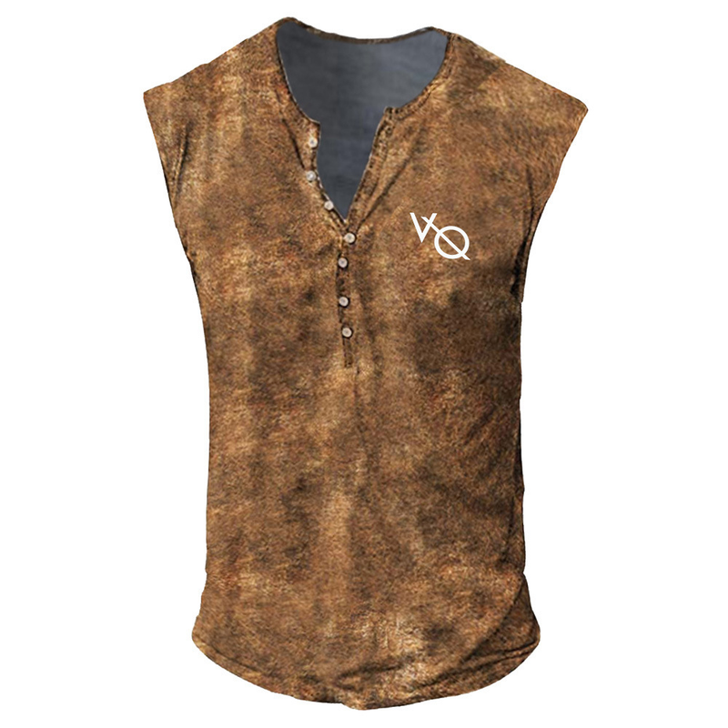 Gilet casual senza colletto da uomo sottile con lettere stampate VQ, grande gilet da uomo_voghion.com