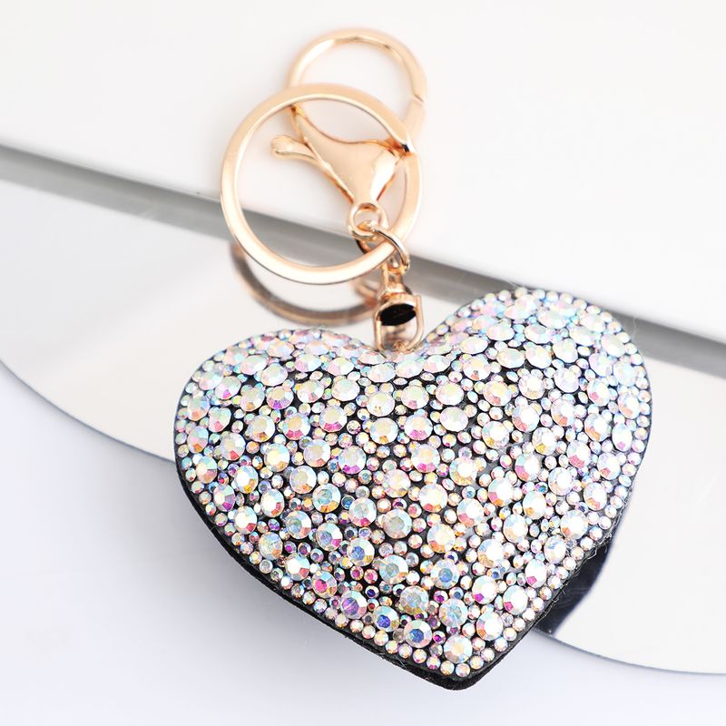 Full Inlaid Diamond Peach Heart Car Keychain Pendant Exquisite Rhinestone Backpack Decoration_voghion.com