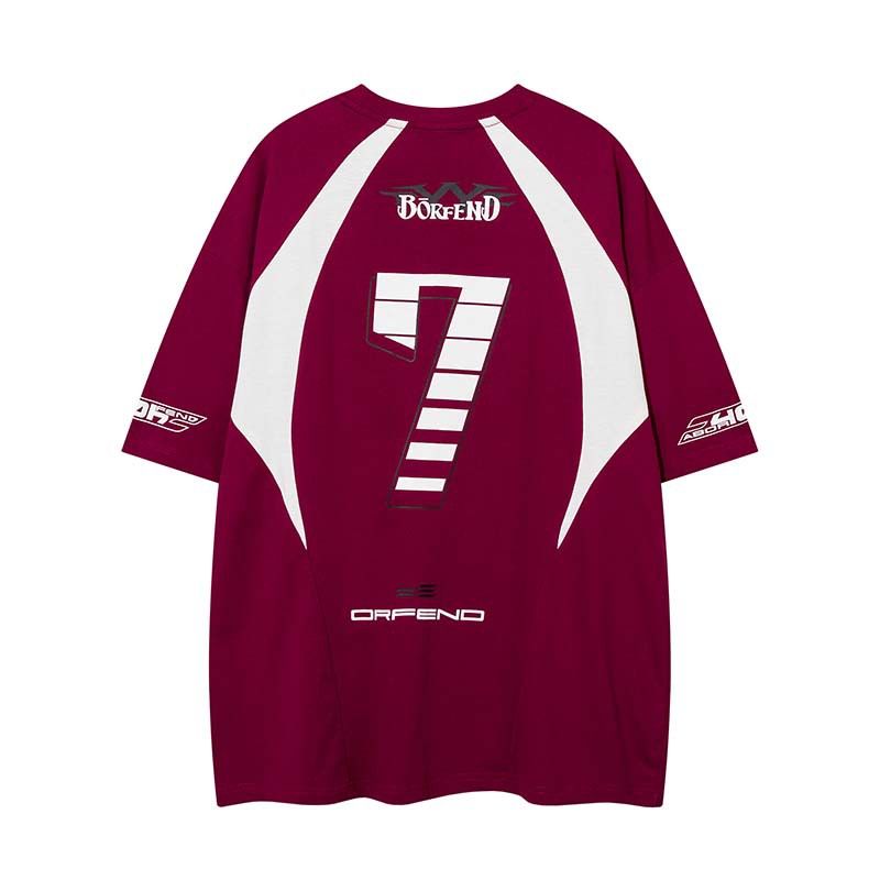 National Tide retro racing dress kontrastfarge bokstav talltrykk kortermet T-skjorte for menn og kvinner sommer gate løs kortermet skjorte_voghion.com