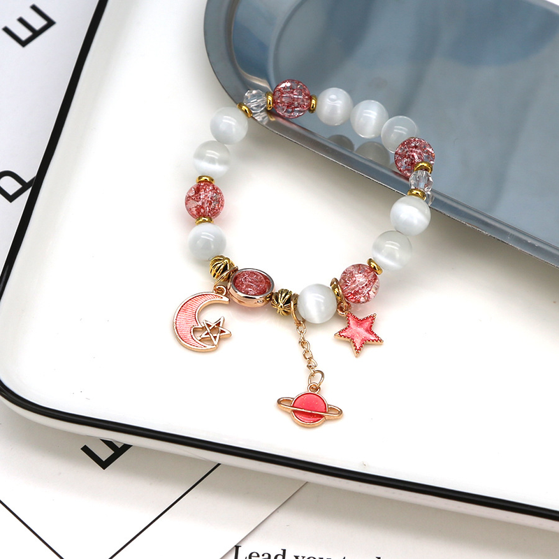 Bracciale alla moda Occhi di gatto Perline con ciondoli di stelle di luna Bracciale con ciondolo fatto a mano per gioielli alla moda da donna_voghion.com