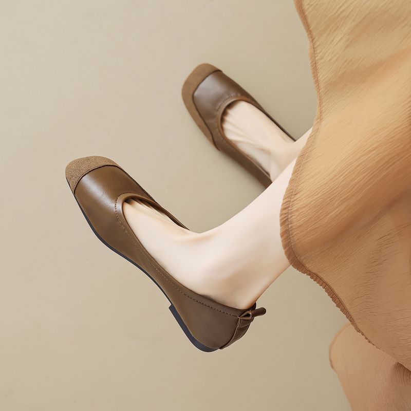 Square Head Single Shoes Women's Summer Flat Bottom Retro One-pedal Doudou Shoes Shallow Mouth Soft Sole Ballet Shoes_voghion.com