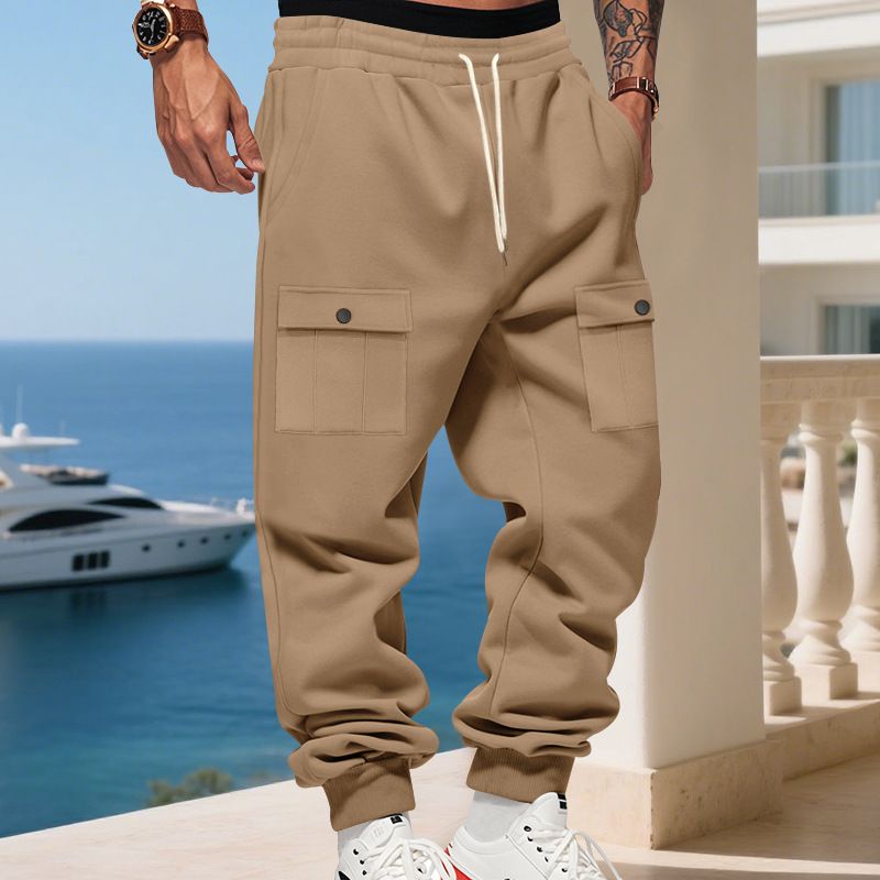 Schwere Cargohose mit Fleecefutter für Herren – Winter-Arbeitskleidung, Outdoor-Jogginghose mit mehreren Taschen (S–XXXL, einfarbig)_voghion.com