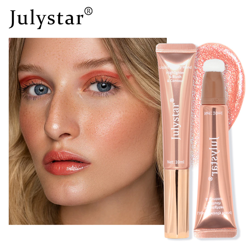 Lápiz iluminador y rubor líquido Julystar: barra de belleza de doble punta con brillo perlado y mate para un brillo natural y contorno 3D._voghion.com