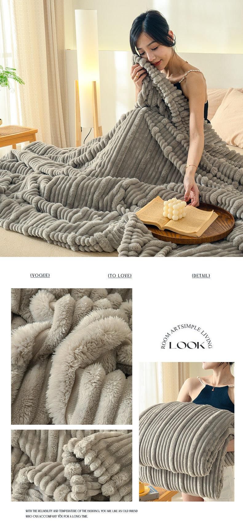 Milchsamt-Mutterstreifen-Jacquard-Nickerchen, einfarbig, maschinenwaschbar, fürs Büro, Korallen-Fleecedecke_voghion.com