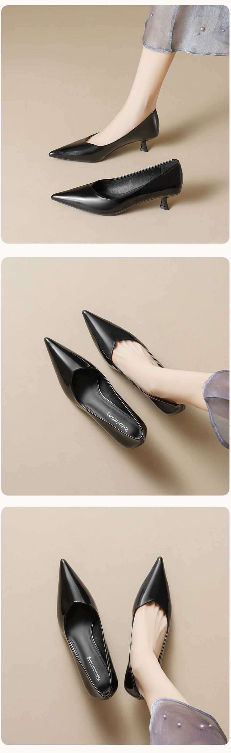 Schwarze Pendler-Arbeitsschuhe, leichter Mund, Stiletto-Einzelschuhe, weiche Sohle, Katzenabsatz, Temperament, High Heels für Damen_voghion.com