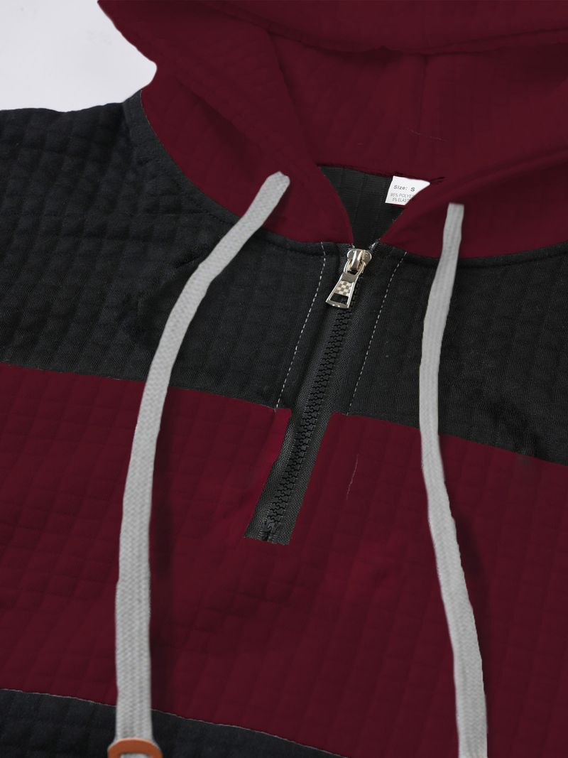 Felpa con cappuccio a quadri da uomo – Felpa casual a maniche lunghe con cerniera (S-XXXL, design a blocchi di colore)_voghion.com