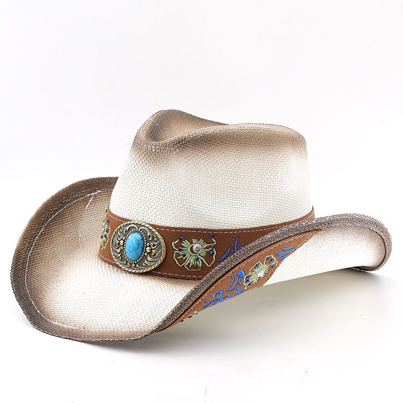 Sombrero vaquero americano estilo western con parte superior de paja panamá, nuevo de verano, para hombre y mujer._voghion.com