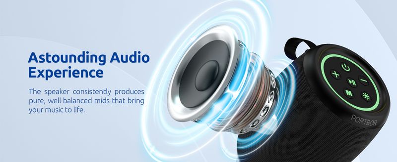 Bluetooth speaker, powerful small portable wireless speaker with FM radio, IPX6 waterproof, 5 LED light modes,_voghion.com